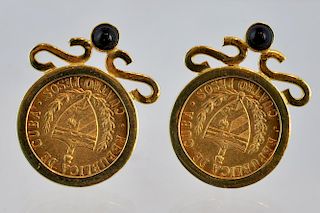 1916 Cuban Coin Earrings 4 Pesos in 14Kt YG