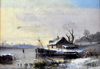 Louis Mignot "Winter at the Lake" O/C