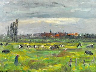 Alois de Laet "Cows in Pasture" O/B