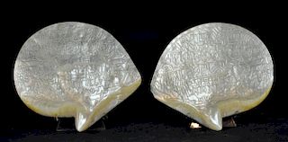 Pr. Carved Chinese Mother of Pearl Oyster Shells