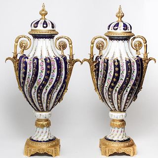 Sevres Manner Ormolu-Mounted Porcelain Floor Vases