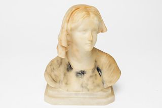Italian Carved Marble Bust of Young Woman, 19th C.