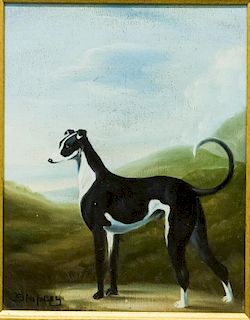 Signed Shipley- Portrait of a Whippet Dog, Oil