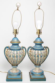 Sevres Porcelain Neoclassical Urn Lamps