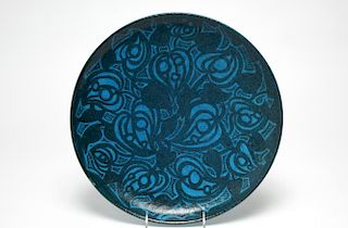 Lachenal French Art Deco Pottery Charger in Blue