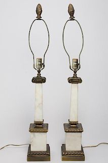 Neoclassical Manner White Agate Ionic Column Lamps
