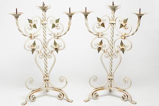 Wrought Iron Painted Spanish-Style Candelabra Pair