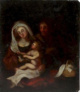 Madonna & Child Antique Oil on Tin Painting