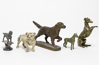 Dog Figurines, Bronze & Metal, Vintage, 5 Pieces