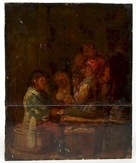 Dutch School- Tavern Scene Oil on Panel, Antique