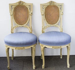 Gustavian Carved & Painted Cane-Back Salon Chairs