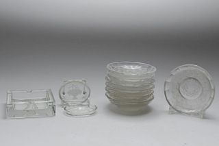 Etched Frosted Crystal & Glass, Group of 10 Pieces
