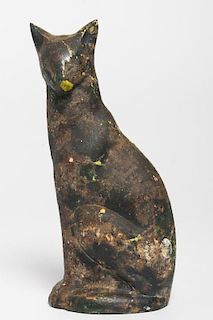 Modernist Black-Painted Cat Cast Iron Sculpture
