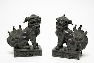 Chinese Foo Dogs or Lions, Bronzed Metal Pair