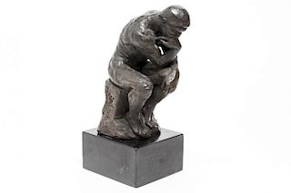 After Rodin- "The Thinker," in Bronzed Metal