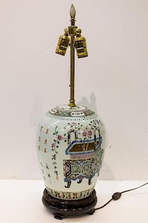 Chinese Famille Rose Porcelain Jar Lamp