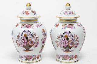 Limoges Porcelain Covered Baluster Jars, Pair