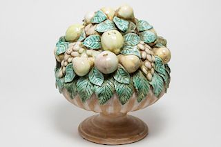 Italian Glazed Majolica Pottery Fruit Centerpiece