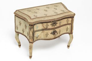 Louis XV-Style Upholstered Jewelry Chest, Antique