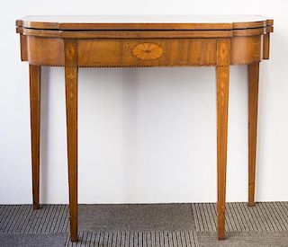 Fruitwood Marquetry Fold-Top Games Table, Vintage