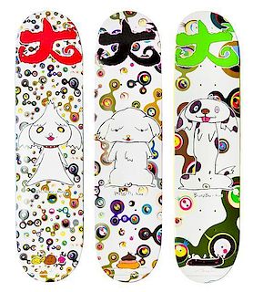 * Takashi Murakami, (Japanese, b. 1962), Three Skateboard Decks by Supreme (BunBu-kun, Ponchi-kun, Shimon-kun), 2007