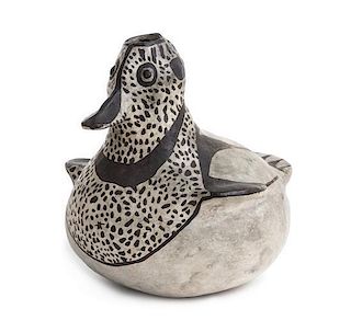 A Cochiti Black and White Duck Effigy Height 5 1/2 inches