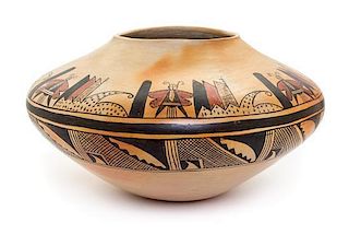 Grace Chapella "White Squash Blossom" (Hopi, 1874-1980), Large Polychrome Seed Jar Height 9 x diameter 17 inches