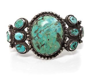 A Navajo Silver and Turquoise Bracelet