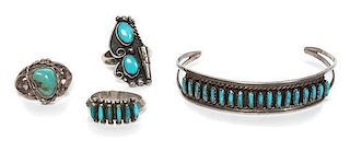 A Group of Southwestern Silver and Turquoise Jewelry