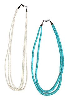 Two Southwestern Graduated Heishi Necklaces Length of first 23 inches.