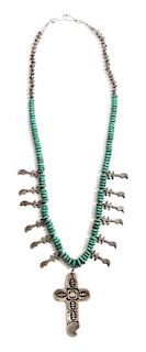 A Silver and Turquoise Crosses of Lorraine Necklace