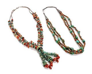 Two Multi-Stone Southwestern Style Necklaces Length of first 26 inches; naja 4 inches.