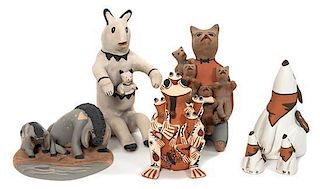 Five Pueblo Pottery Animal Storytellers Height of tallest 8 inches.
