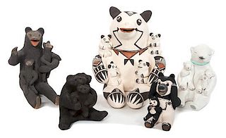 Five Pueblo Pottery Bear Storytellers Height of tallest 6 inches.