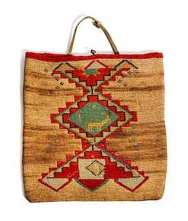 A Plateau Pictorial Corn Husk Bag Length 10 x width 11 inches.