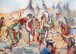 Robert Farrington Elwell, (American, 1874-1962), Native Americans Dancing