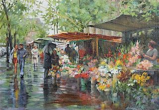 Clark Hulings, (American, 1922-2011), Rainy French Flowers, 1999