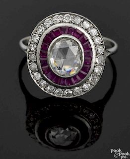Art deco oval rose cut diamond ring