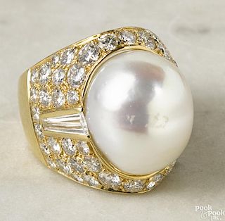 18K yellow gold pearl ring