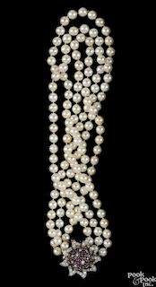 Triple strand cultured pearl necklace