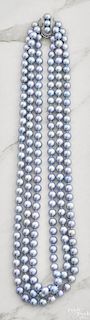 Triple strand gray 7mm pearl necklace