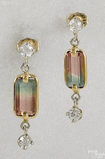 14K white and yellow gold emerald cut earrings