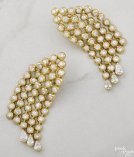 18K yellow gold and diamond dangle earrings
