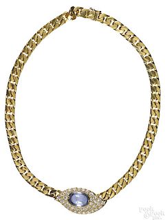 18K yellow gold sapphire and diamond necklace