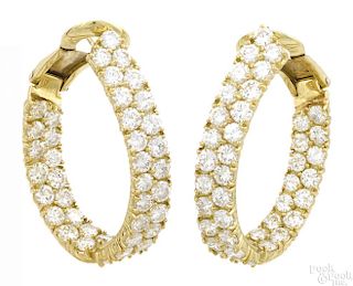 18K yellow gold and diamond hoop earrings