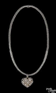 18K white gold diamond necklace and pendant