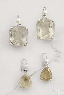 Two pairs of quartz and pearl earrings