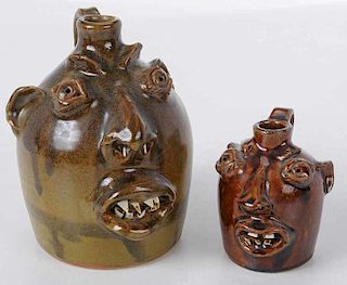 Two Brown's Pottery Face Jugs
