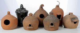 Seven Pottery Birdhouses
