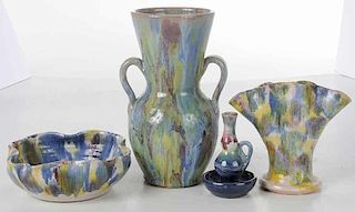 Four Pieces Multiglaze Pottery